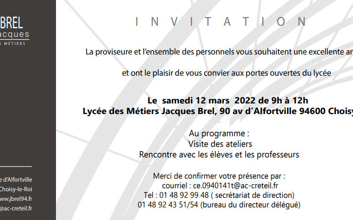 Invitation aux portes ouvertes du Lycée Jacques Brel